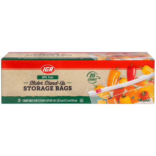 BAGS STORAGE SLIDER STAND UP 1 QUART 20 CT