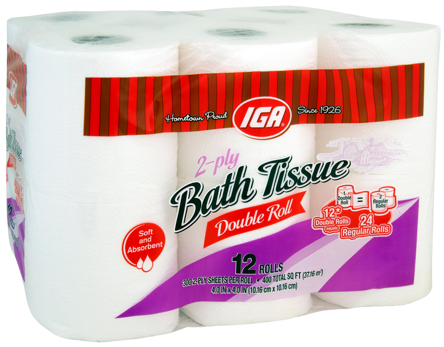 BATH TISSUE 2-PLY DOUBLE ROLL 12 ROLL 300 CT
