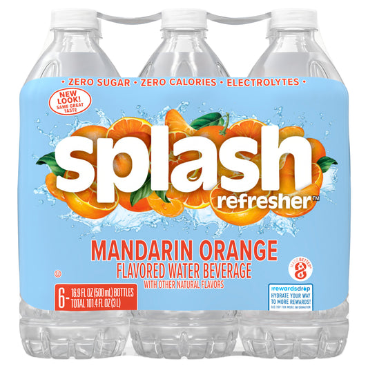 Splash Refresher Mandarin Orange Flavored Water, 16.9 fl oz, 6 Pack