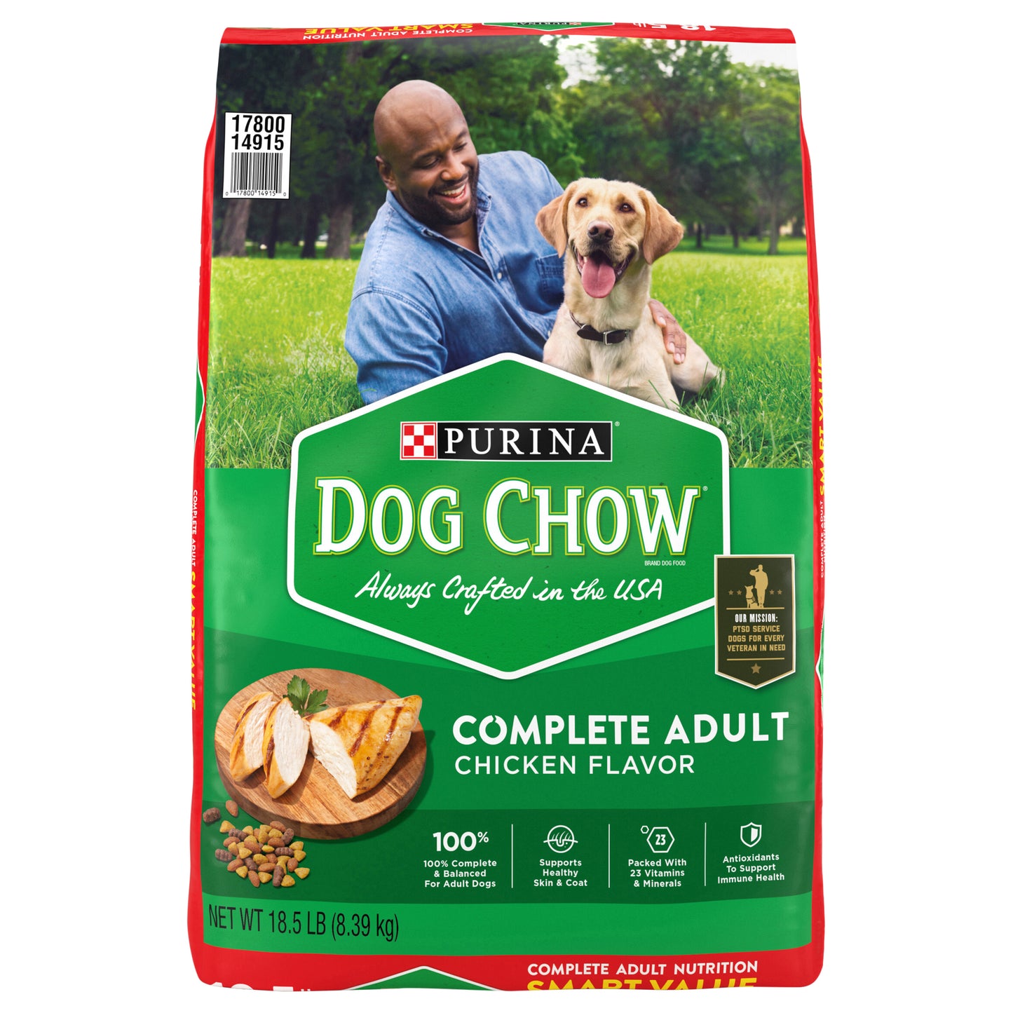Purina Dog Chow Complete Adult Dry Dog Food Kibble With Chicken Flavor  - 18.5 lb. Bag