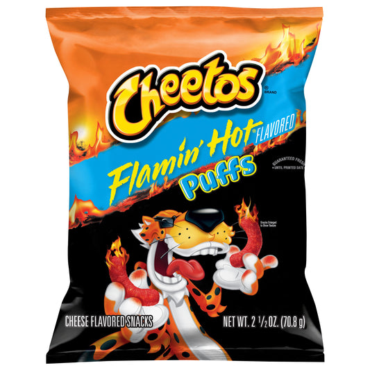 Cheetos Puffs Cheese Flavored Snacks Flamin' Hot Flavored 2 1/2 Oz