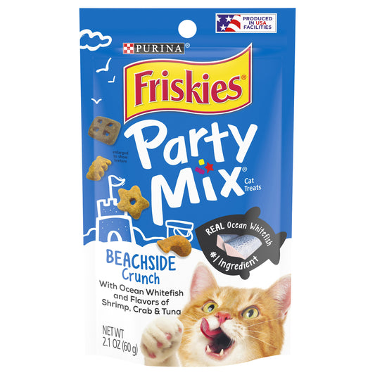 Purina Friskies Made in USA Facilities Cat Treats, Party Mix Beachside Crunch - 2.1 oz. Pouch