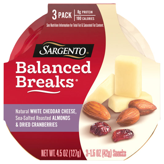 Sargento® Balanced Breaks® Snacks Natural White Cheddar Cheese, Sea-Salted Roasted Almonds and Dried Cranberries, 3-Pack