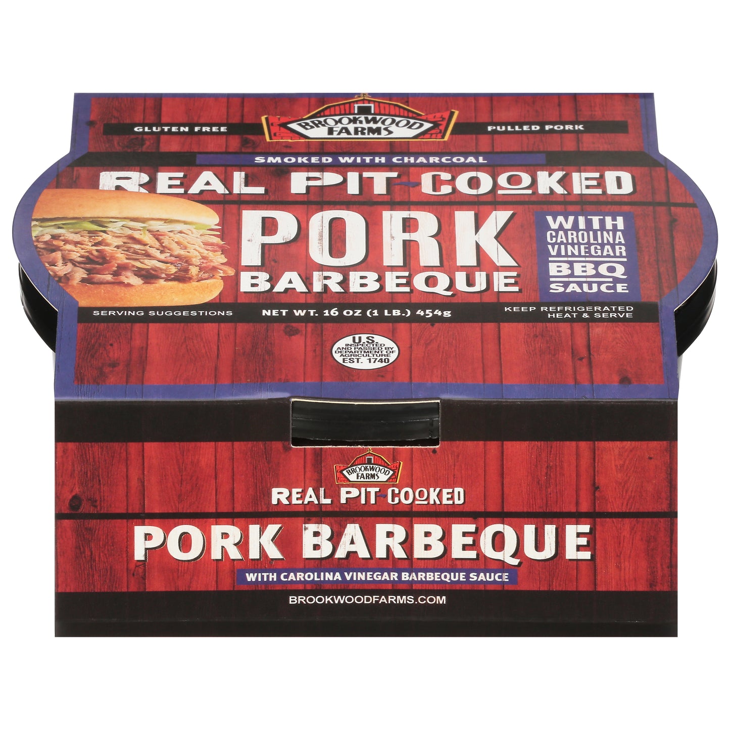Brookwood Farms Real Pit-Cooked Pork Barbeque with Carolina Vinegar BBQ Sauce 16 oz