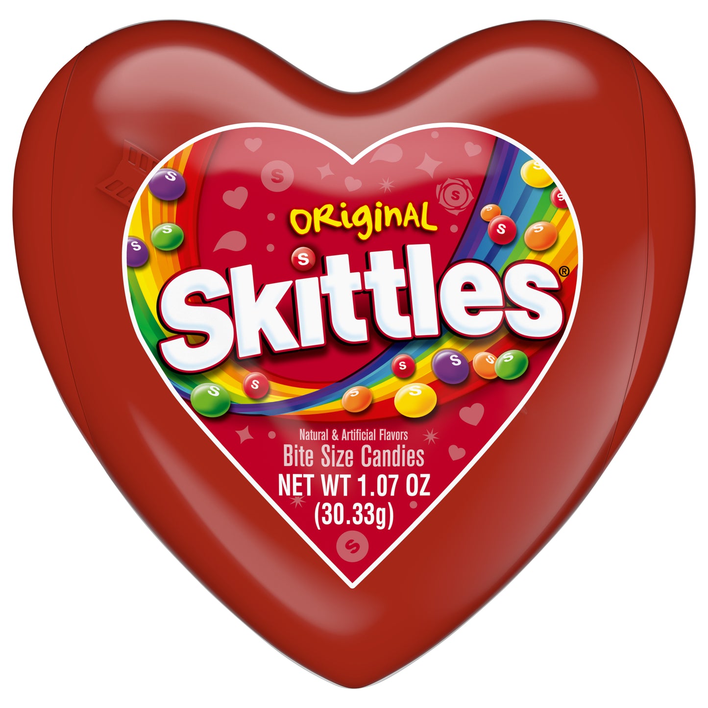 SKITTLES Original Gummy Candy Valentines Day Gift, 1.07 oz Heart Tin