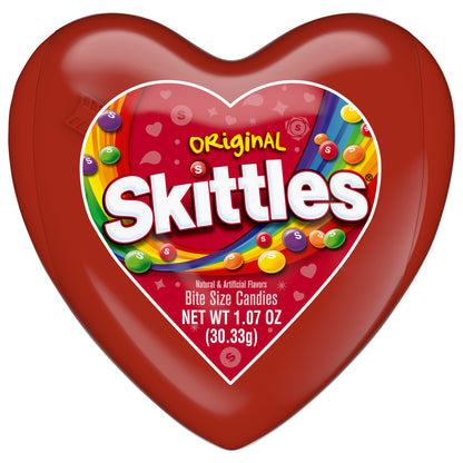 SKITTLES Original Gummy Candy Valentines Day Gift, 1.07 oz Heart Tin