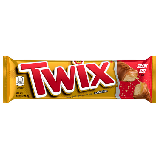 TWIX Caramel Chocolate Cookie Candy Bar, Share Size, 3.02 oz