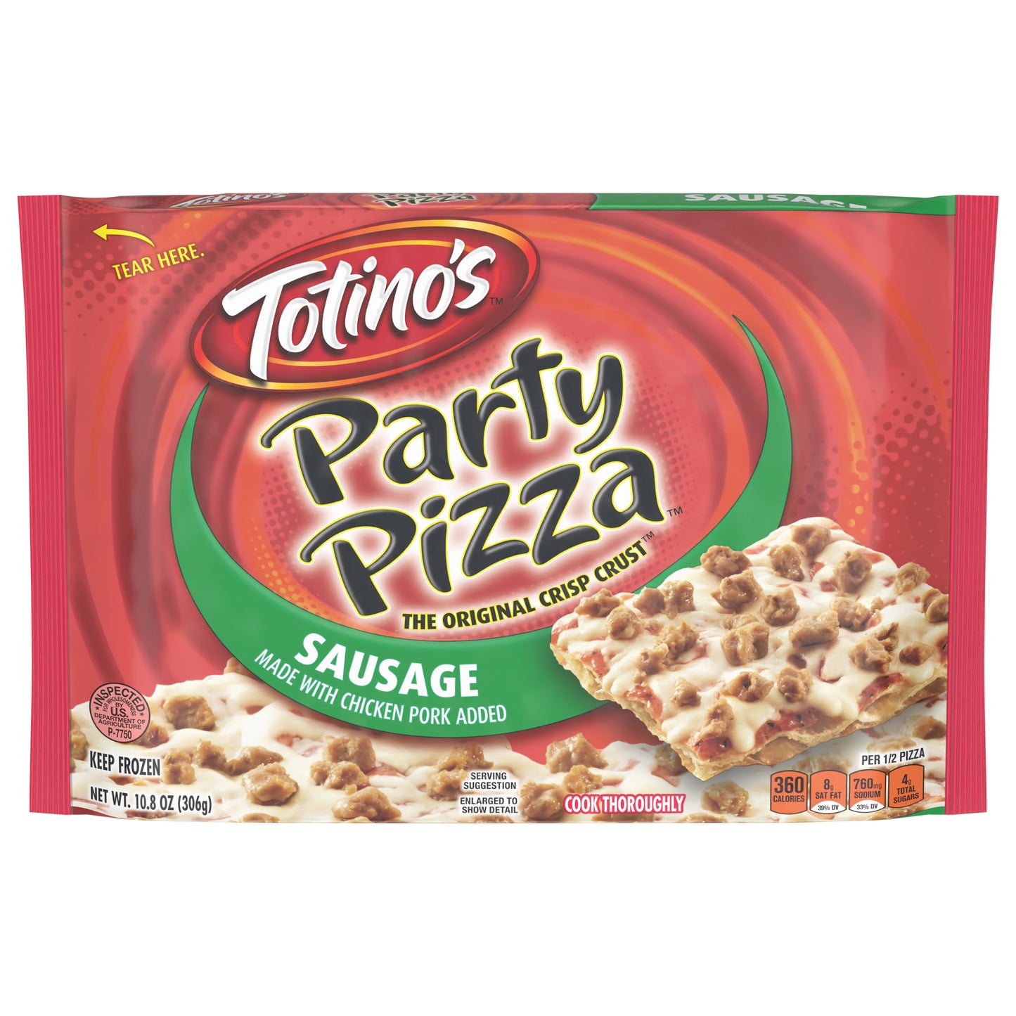 Totino's Party Pizza, Sausage, Frozen Snacks, 2 Servings, 1 ct
