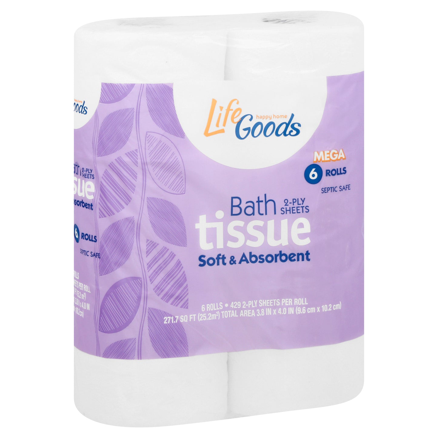 Life Goods Mega 2-Ply Soft & Absorbent Bath Tissue 6 ea
