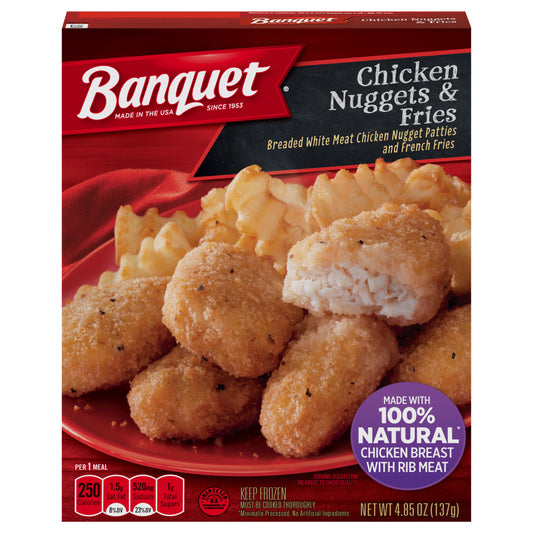 Banquet Basic Chicken Nuggets and Fries Frozen Single Serve Meal, 4.85 Ounce