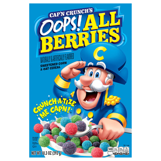 Cap’n Crunch’s Sweetened Corn & Oat Cereal All Berries Naturally & Artificially Flavored 10.3 Oz