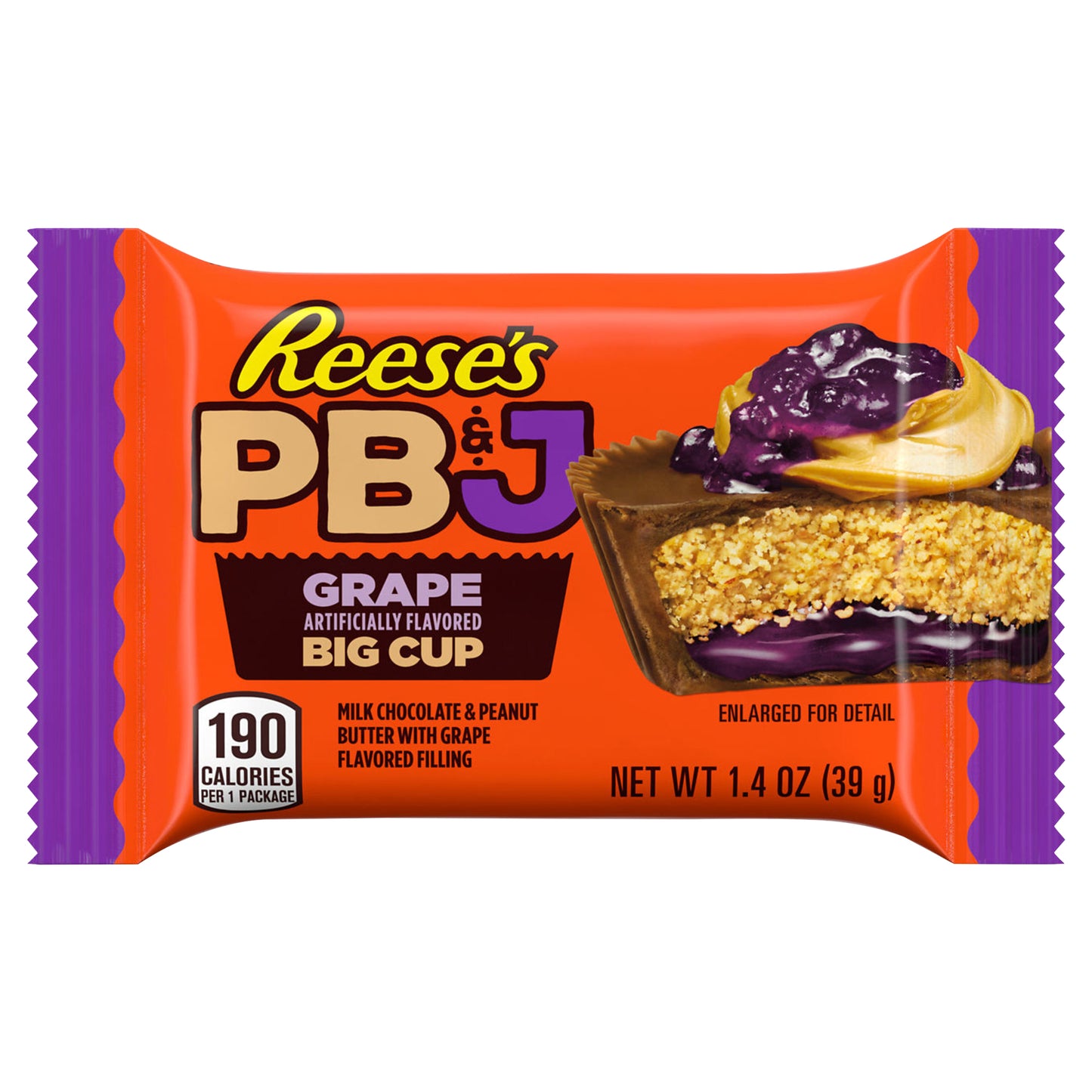 REESE'S Big Cup PB&J Grape Milk Chocolate Peanut Butter Cup, Candy Pack, 1.4 oz