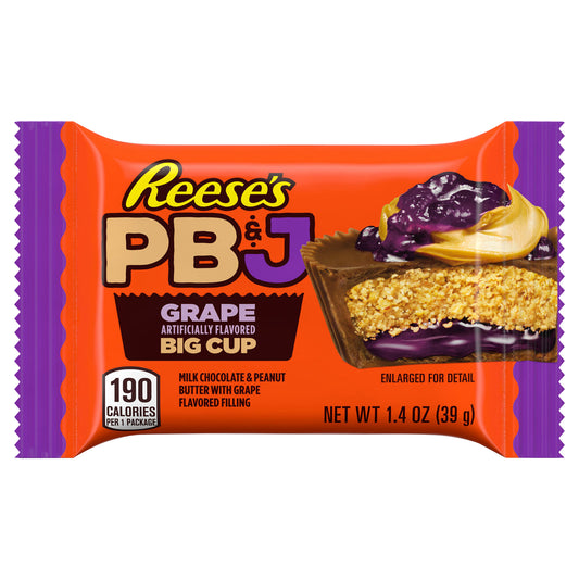 REESE'S Big Cup PB&J Grape Milk Chocolate Peanut Butter Cup, Candy Pack, 1.4 oz