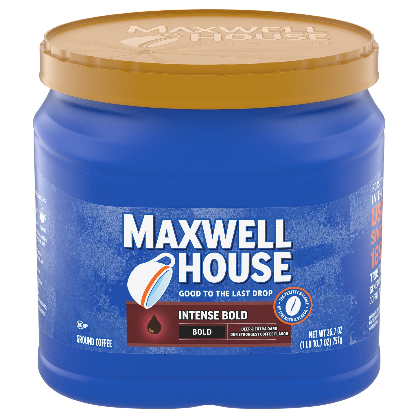 Maxwell House Intense Bold Dark Roast Ground Coffee, 26.7 oz Canister