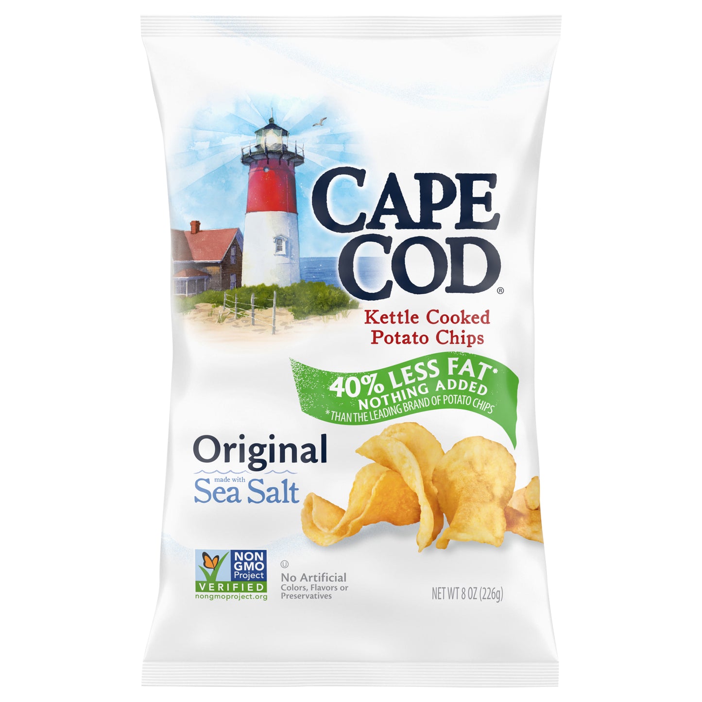 Cape Cod Kettle Cooked Original Potato Chips 8 oz - 40% LESS FAT, NOTHING ADDED