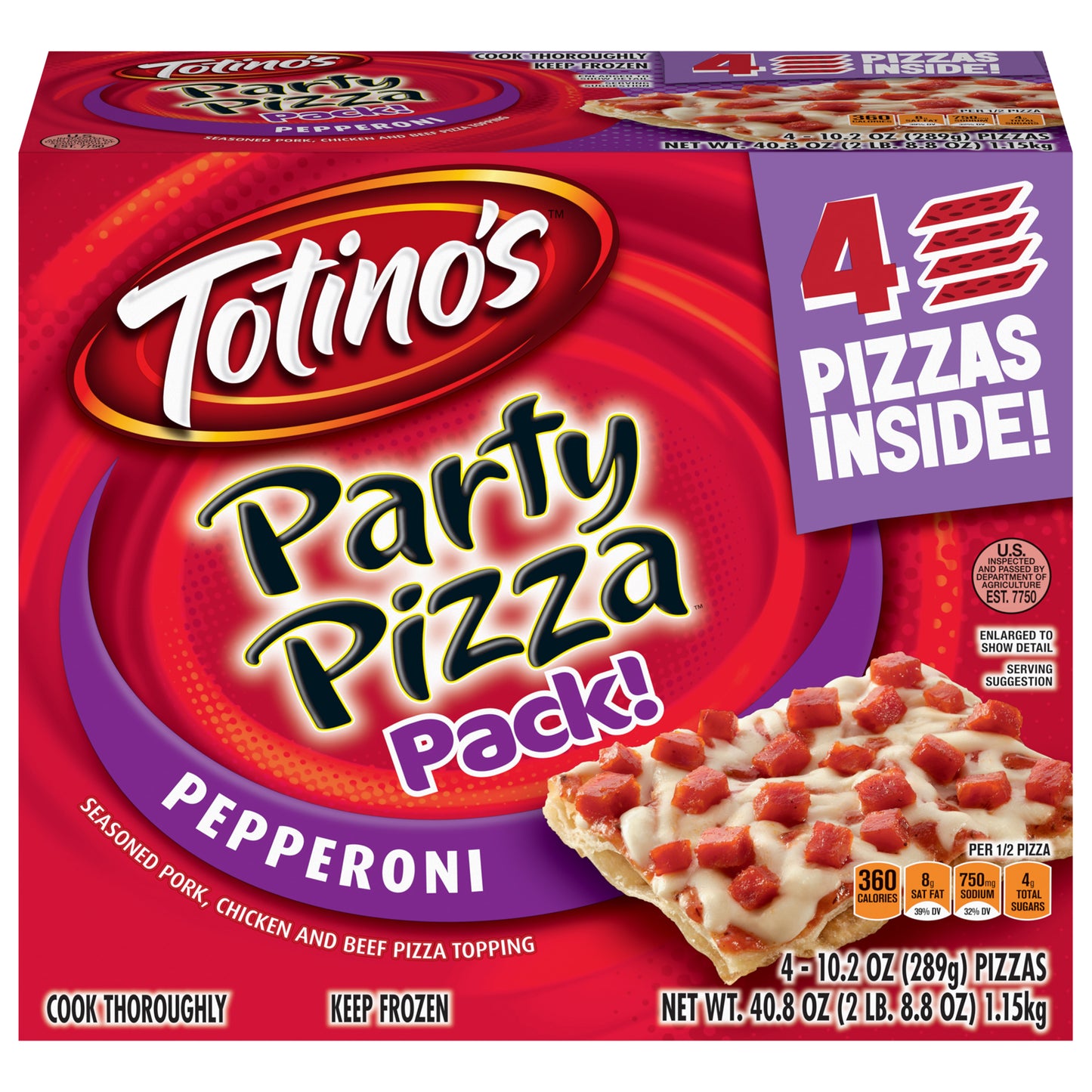 Totino's Party Pizza Pack, Pepperoni Flavored, Frozen Snacks, 4 ct