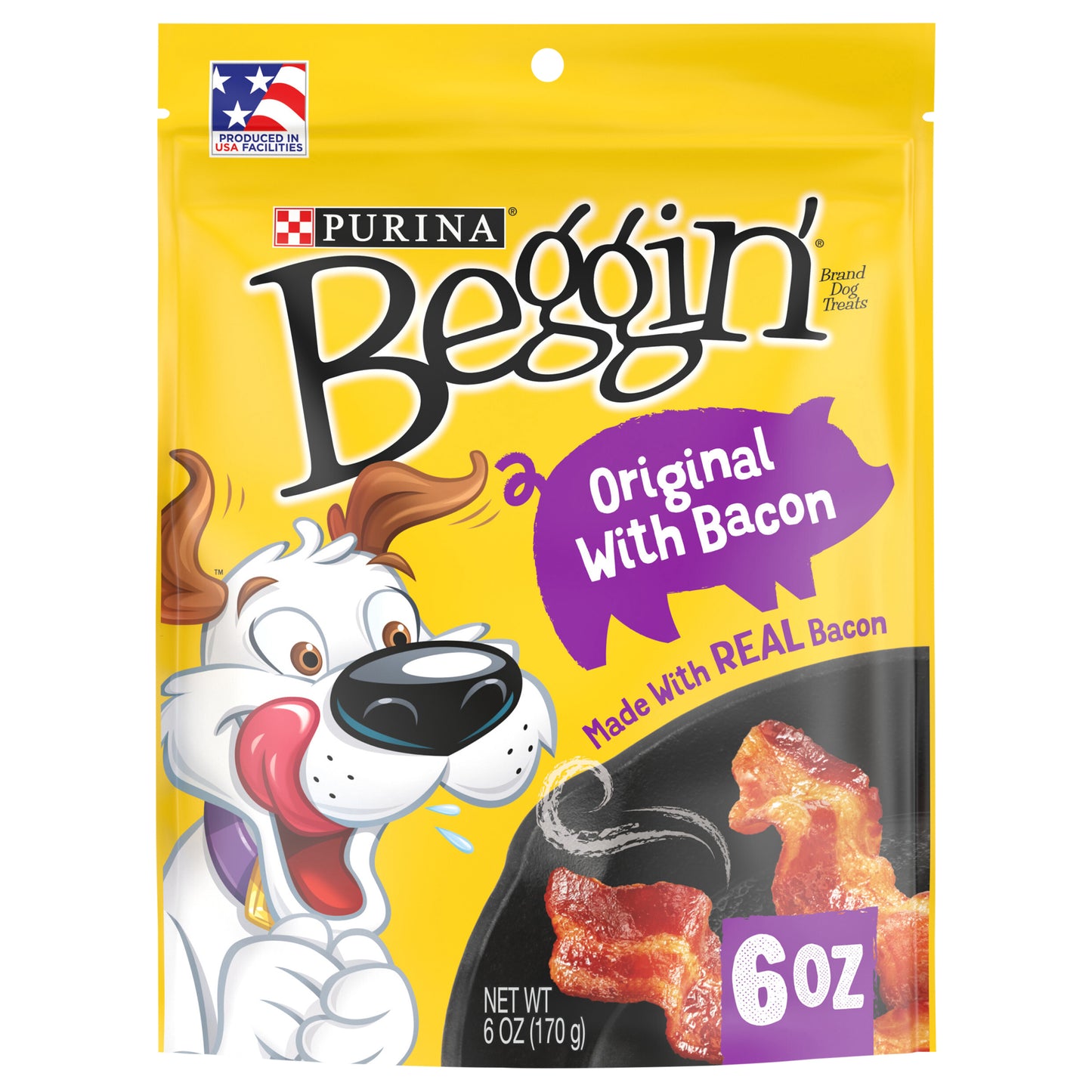Purina Beggin' Strips Made in USA Facilities Dog Treats, Original With Bacon - 6 oz. Pouch