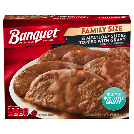 Banquet Family Size Meatloaf Slices Topped with Gravy, Frozen Meal, 24 OZ