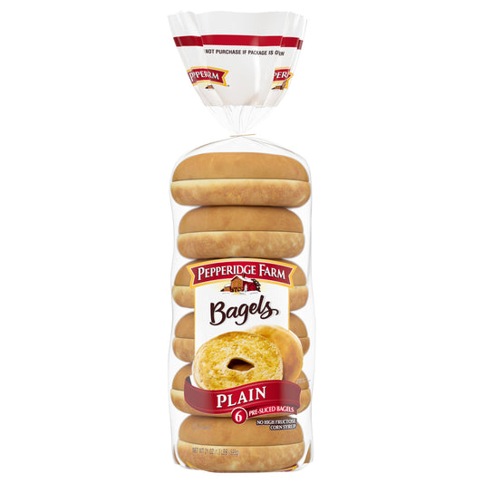 Pepperidge Farm Pre-Sliced Plain Bagels 6 ea