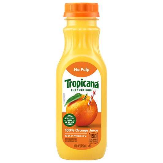 Tropicana Pure Premium 100% Orange Juice Original, No Pulp, Single Serve, 11 fl oz bottle