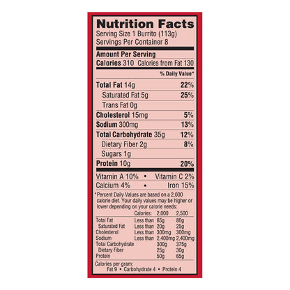 El Monterey Beef and Bean Red Chili Burritos, 8 Pack Family Size, 32oz