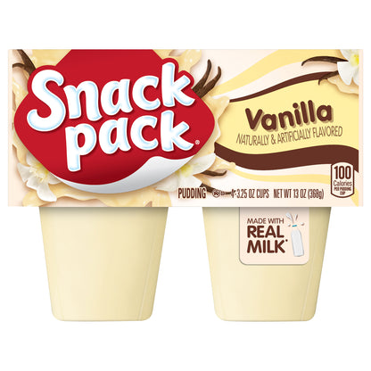 Snack Pack Vanilla Flavored Pudding, 4 Count Pudding Cups (12 Pack)