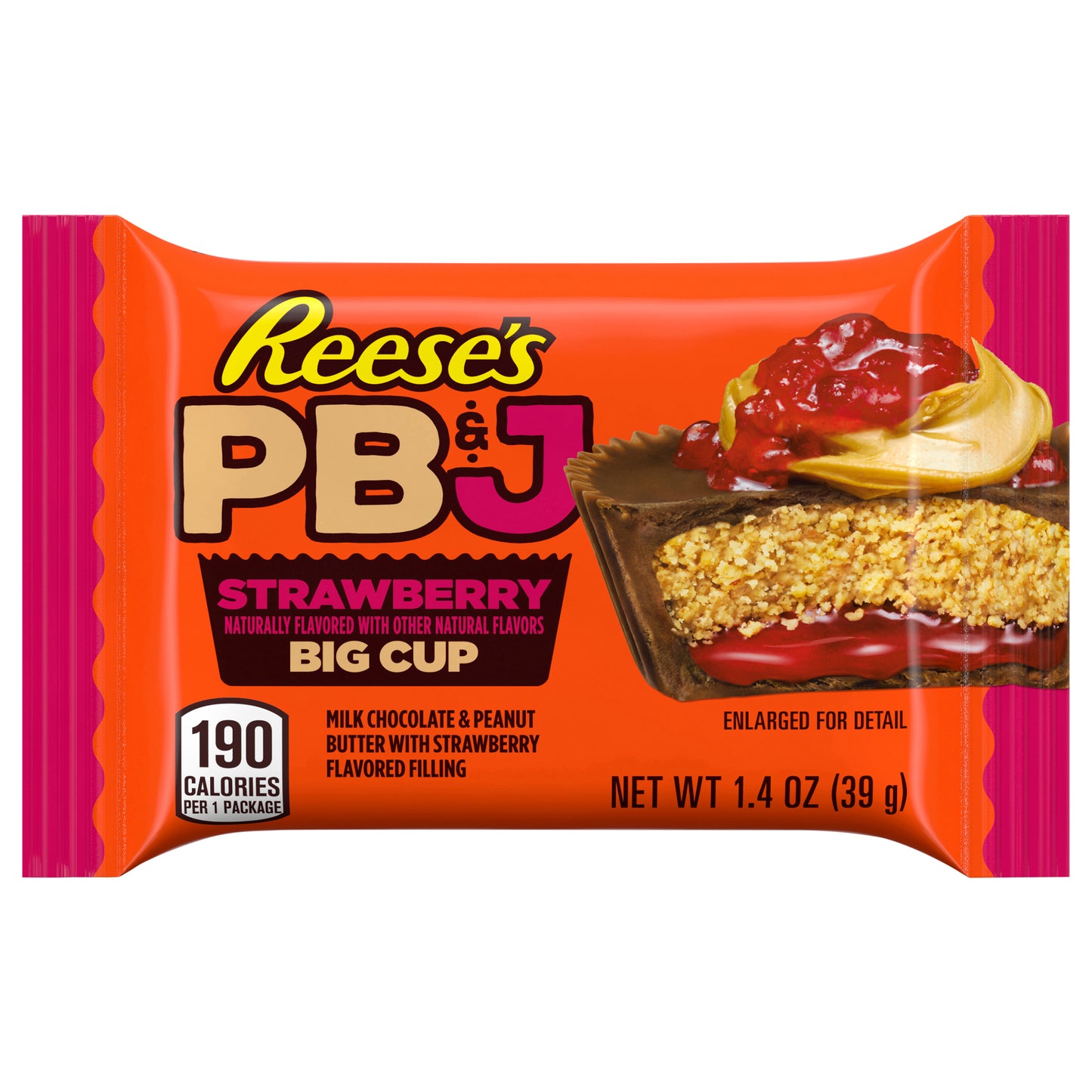 REESE'S Big Cup PB&J Strawberry Milk Chocolate Peanut Butter Cup, Candy Pack, 1.4 oz