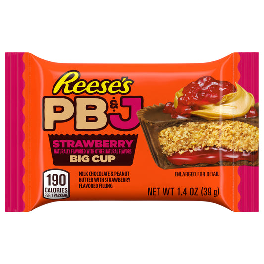 REESE'S Big Cup PB&J Strawberry Milk Chocolate Peanut Butter Cup, Candy Pack, 1.4 oz