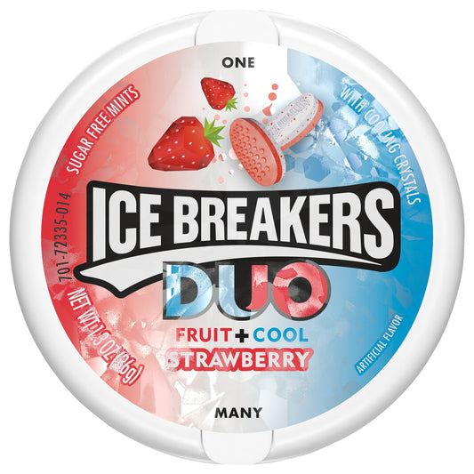 ICE BREAKERS Duo Fruit Plus Cool Strawberry Sugar Free Mints Tin, 1.3 oz