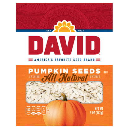 David Roasted and Salted Pumpkin Seeds, Keto Friendly Snack, 5 oz. Bag