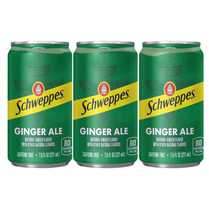 Schweppes Ginger Ale Soda, 7.5 fl oz cans, 6 pack