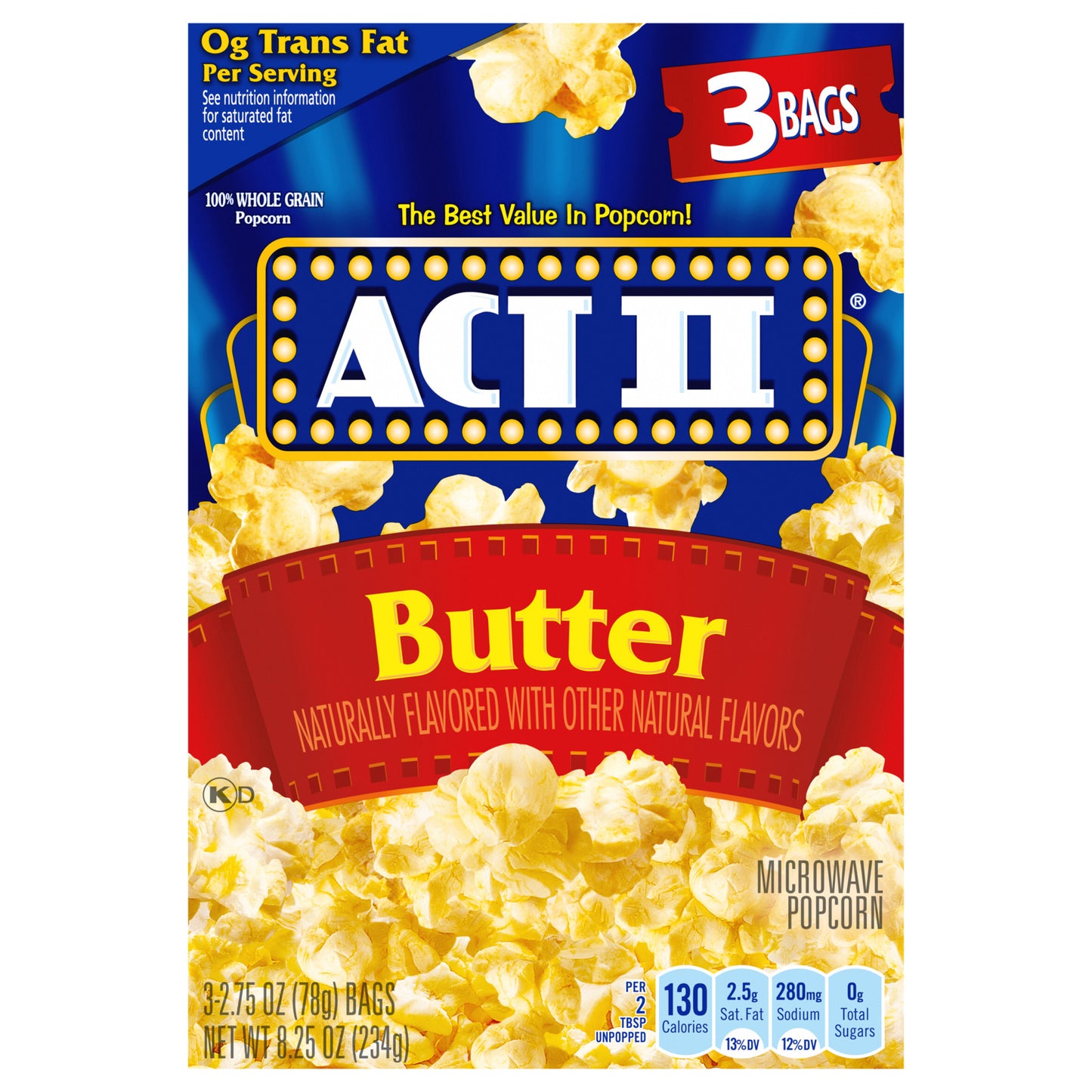 ACT II Butter Microwave Popcorn, 3-Count 2.75-oz. Bags