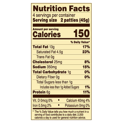 Banquet Brown ‘N Serve Original Fully Cooked Sausage Patties, Frozen Meat, 8 Count, 6.4 OZ