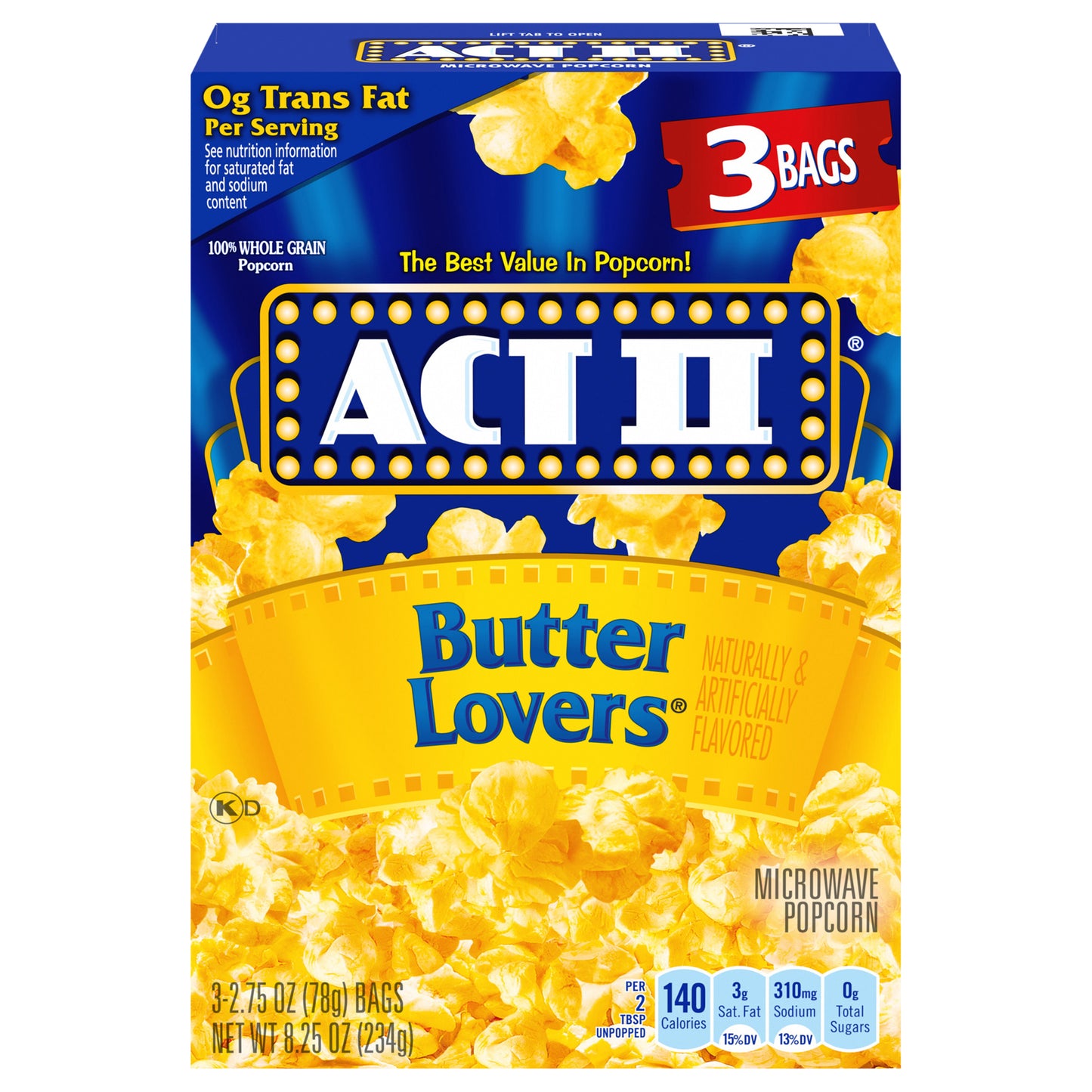 ACT II Butter Lovers Microwave Popcorn, 3-Count 2.75-oz. Bags