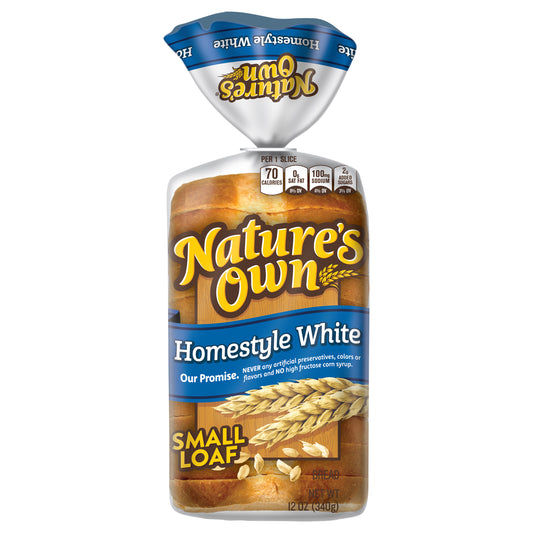 Nature's Own Homestyle White, Small Loaf Size, Sliced Homestyle White Bread, 12 oz Loaf
