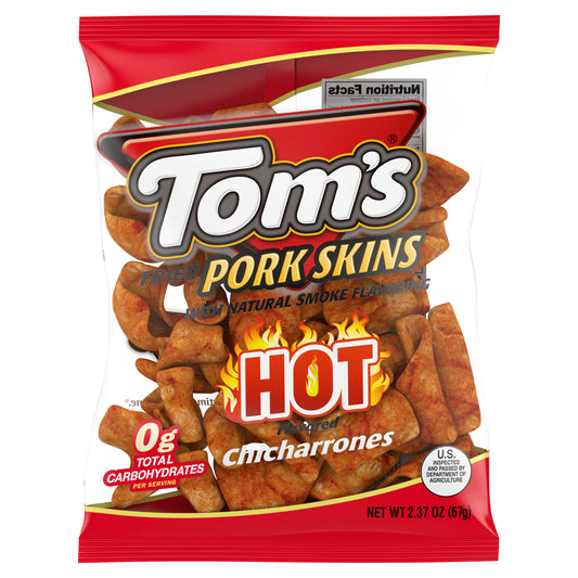 Tom's Fried Hot Chicharrones Flavored Pork Skins 2.37 oz