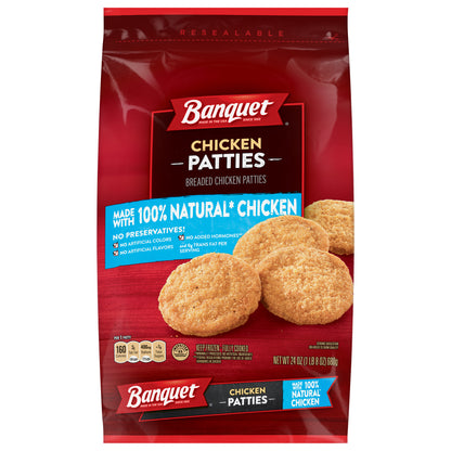 Banquet Frozen Chicken Patties Made With 100% Natural* Chicken, 24 oz.