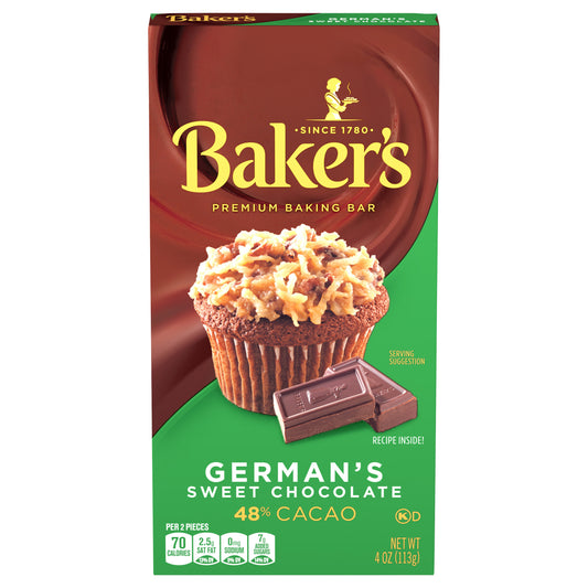 Baker's German's Sweet Chocolate Premium Baking Bar with 48% Cacao, 4 oz Box