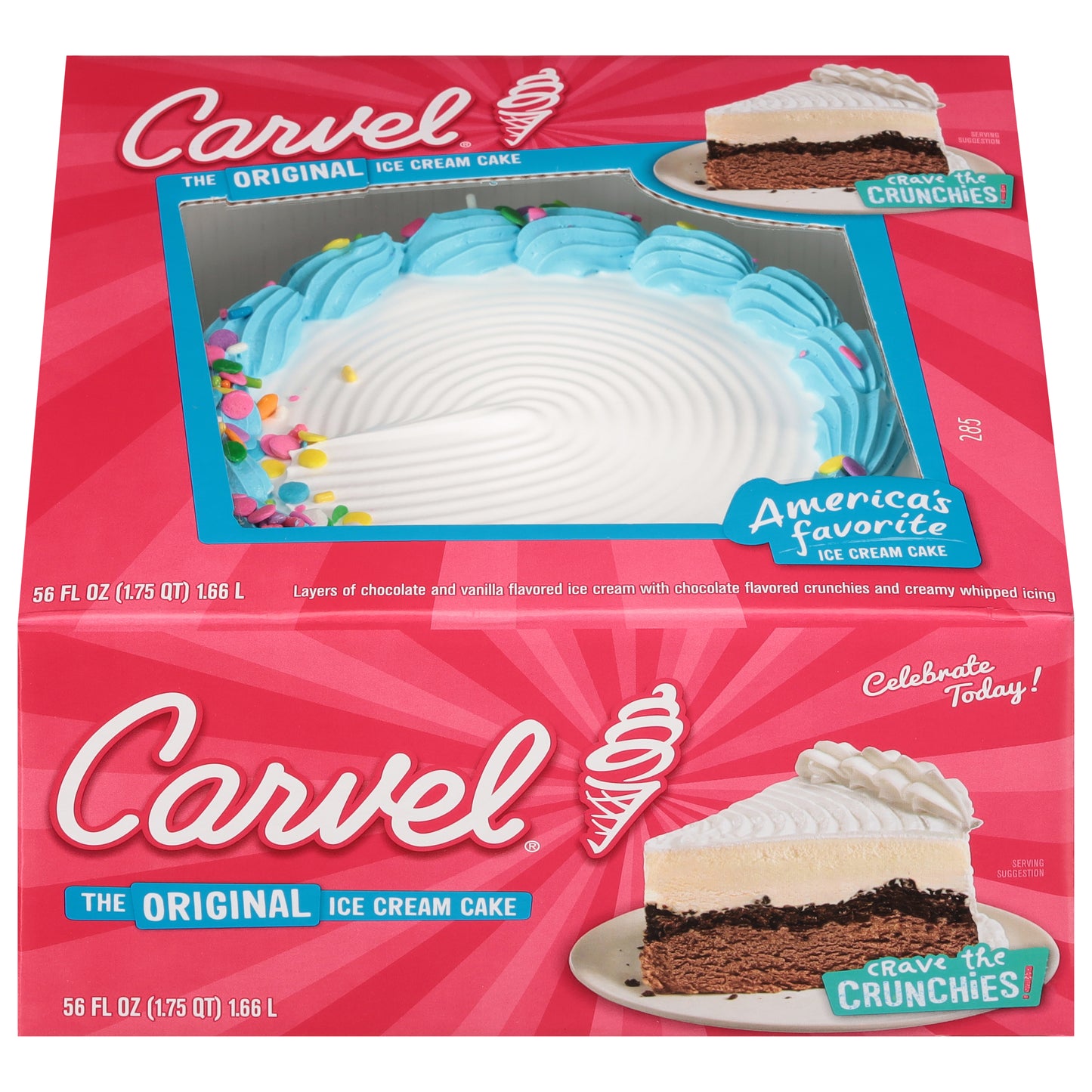 Carvel Round Ice Cream Confetti Cake, Chocolate and Vanilla Ice Cream with Chocolate Crunchies Frozen, Serves 18