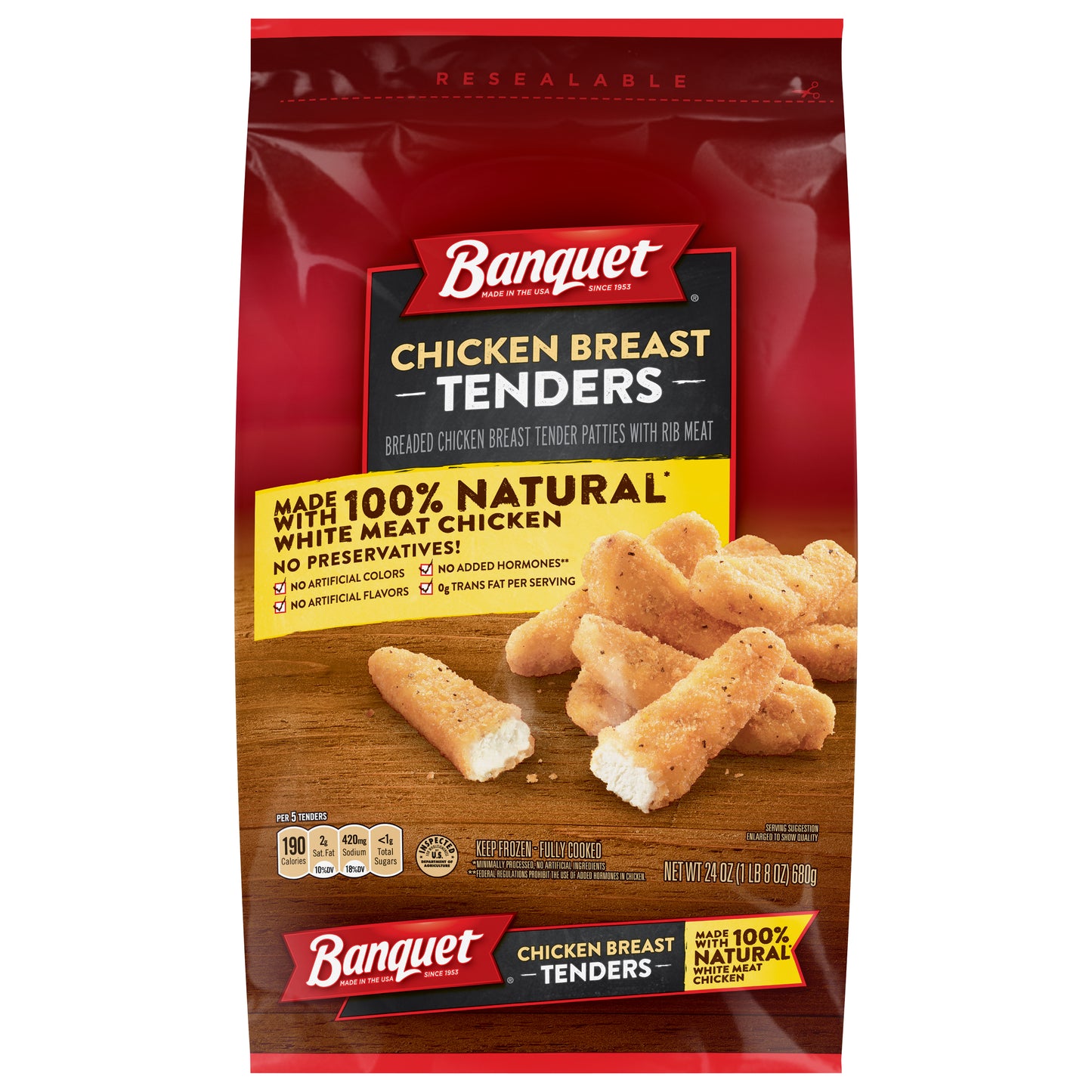 BANQUET Frozen Chicken Breast Tenders Made With 100% Natural* White Meat Chicken, 24 oz.