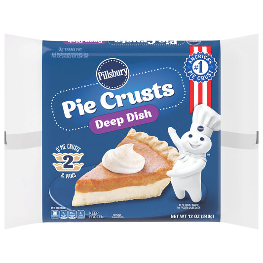 Pillsbury Frozen Pie Crust, Deep Dish, Two 9-Inch Pie Crusts & Pans, 2 ct, 12 oz