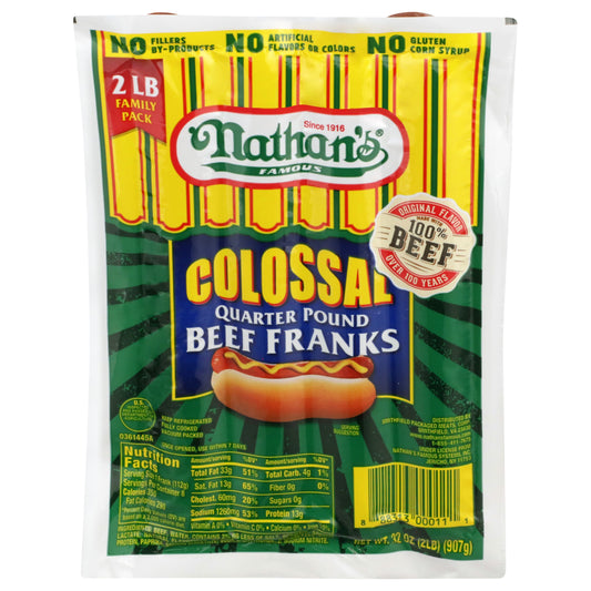 Nathan's Family Pack Colossal Quarter Pound Beef Franks 32 oz