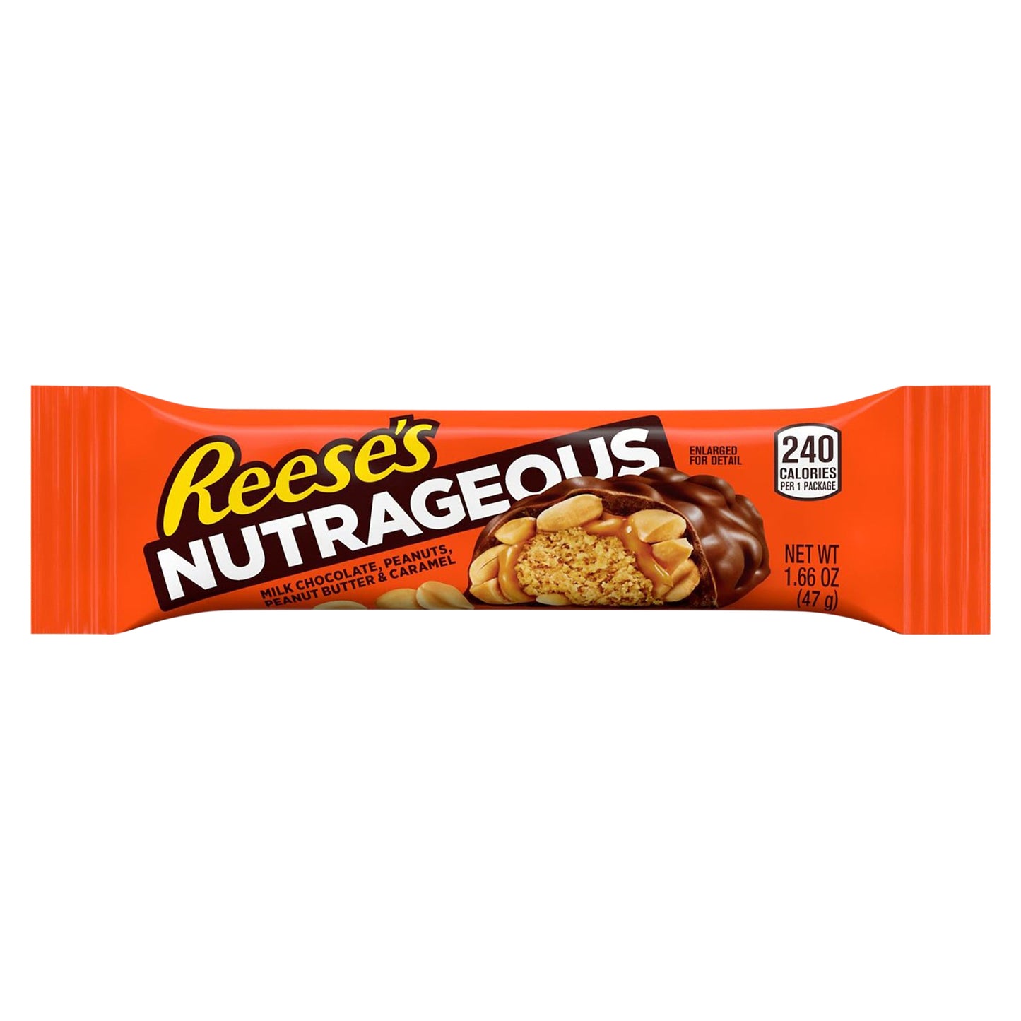 REESE'S NUTRAGEOUS Milk Chocolate, Peanut, Peanut Butter and Caramel Candy, Gluten Free, 1.66 oz, Bar