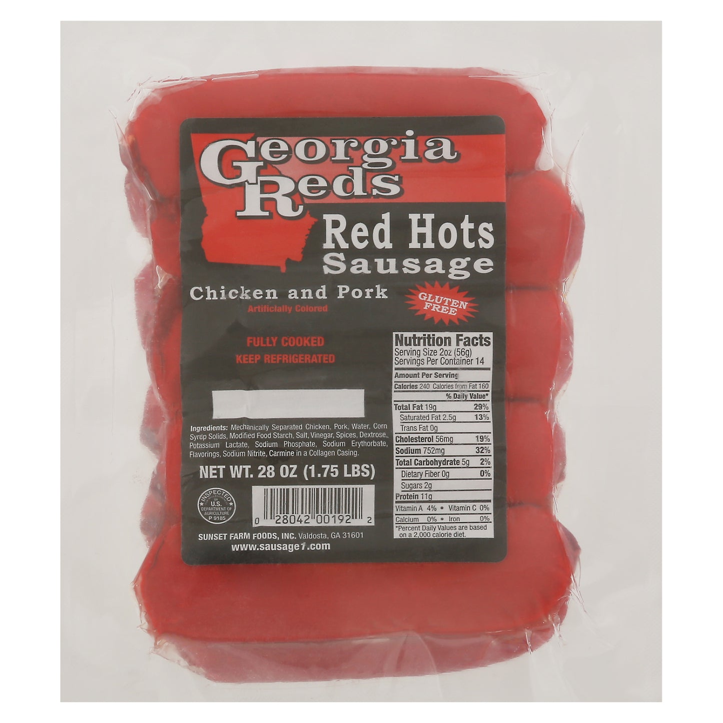 Georgia Reds Red Hots Chicken and Pork Sausage 28 oz