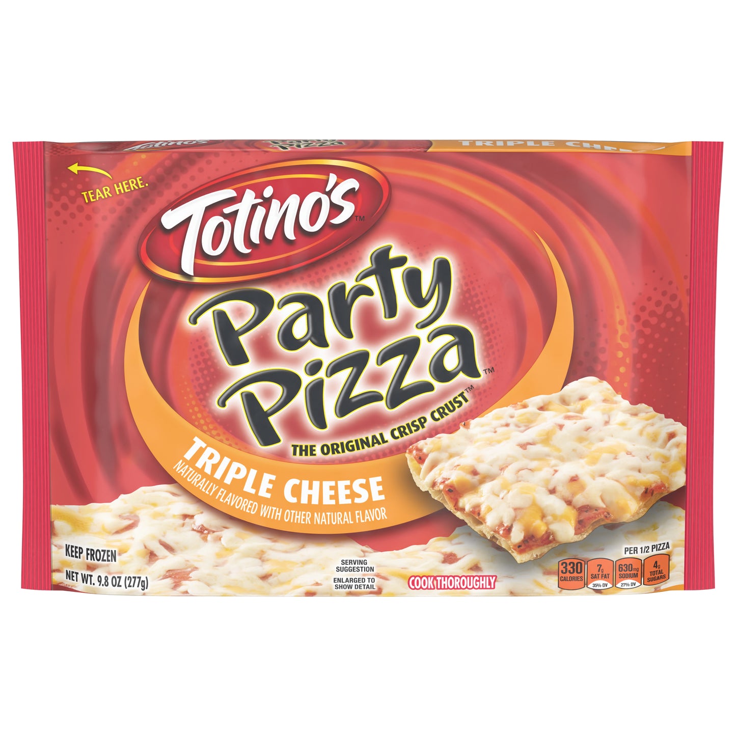 Totino's Party Pizza, Triple Cheese Flavored, Frozen Snacks, 9.8 oz, 1 ct