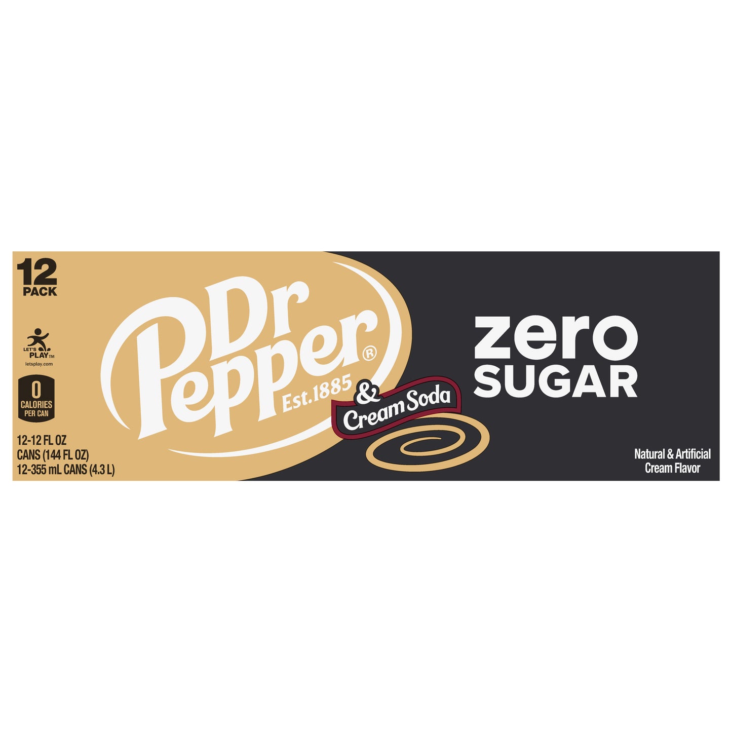 Dr Pepper 12 Pack Zero Sugar Cream Soda 12-12 fl oz Can