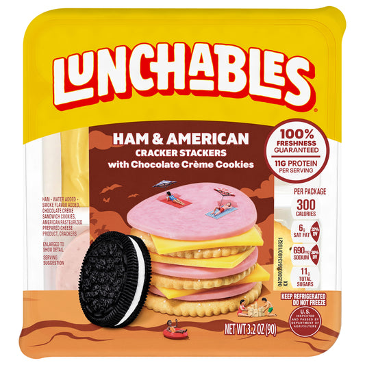 Lunchables Ham & American Cracker Stackers with Chocolate Creme Cookies, 3.2 oz Tray