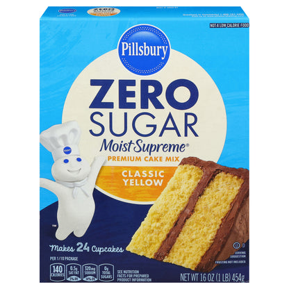 Pillsbury Zero Sugar Moist Supreme Yellow Premium Cake Mix, 16 Oz Box
