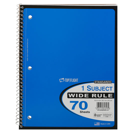 Top Flight Standards 70 Sheets 1 Subject Wide Rule Notebook 1 ea