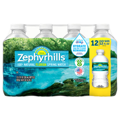 ZEPHYRHILLS Brand 100% Natural Spring Water, 12-ounce plastic bottles (Pack of 12)